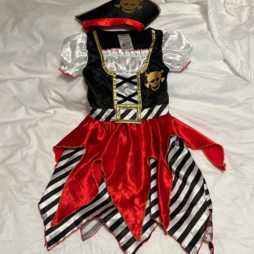 Girls Pirate Costume size 3/4 and one size 8/10. With headband hat.